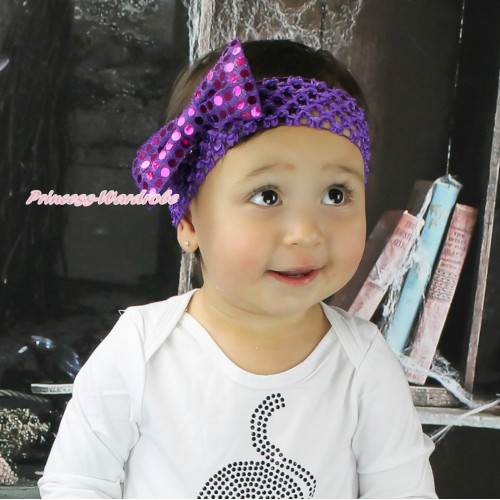 Dark Purple Headband Bling Sequins Silk Bow Hair Clip H1046