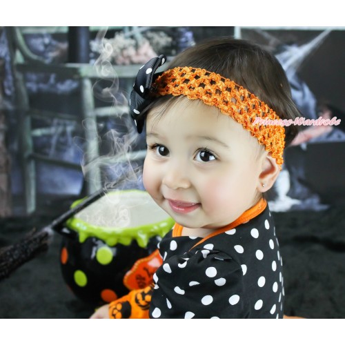 Orange Headband Black White Dots Silk Bow Hair Clip H1047