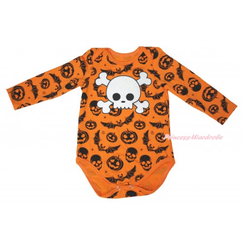 Halloween Pumpkin Bat Skeleton Baby Jumpsuit & White Skeleton Print TH630