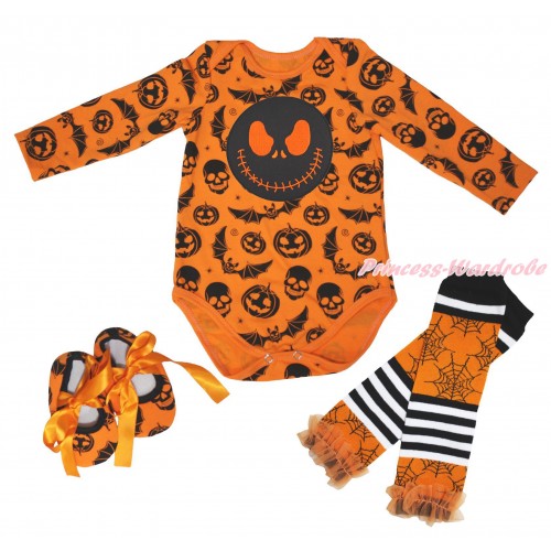 Halloween Pumpkin Bat Skeleton Baby Jumpsuit & Nightmare Before Christmas Jack Print & Shoes & Warmer TH632