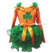 St Patrick's Day Orange Pettitop Kelly Green Ruffles Orange Bow & Sparkle Kelly Green Clover Print & Kelly Green Petal Pettiskirt MG2223