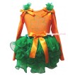 St Patrick's Day Orange Pettitop Kelly Green Ruffles Orange Bow & Sparkle Crystal Bling Rhinestone Clover Print & Kelly Green Petal Pettiskirt MG2225