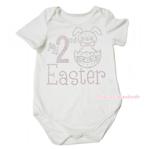 Easter Cream White Baby Jumpsuit & Sparkle Rhinestone My 2nd Easter Print TH687
