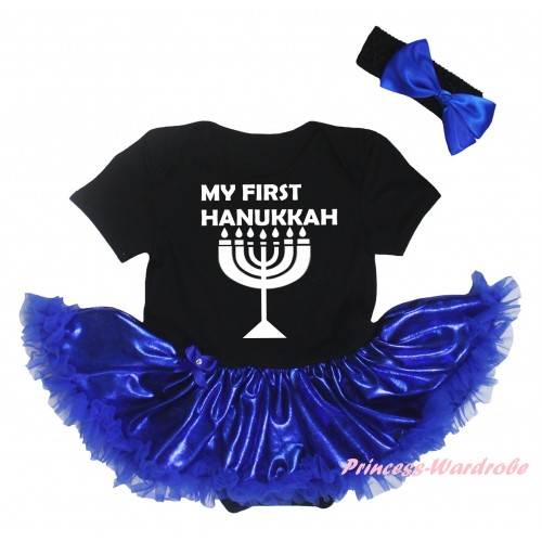 Black Baby Bodysuit Bling Royal Blue Pettiskirt & My First Hanukkah Painting JS5918