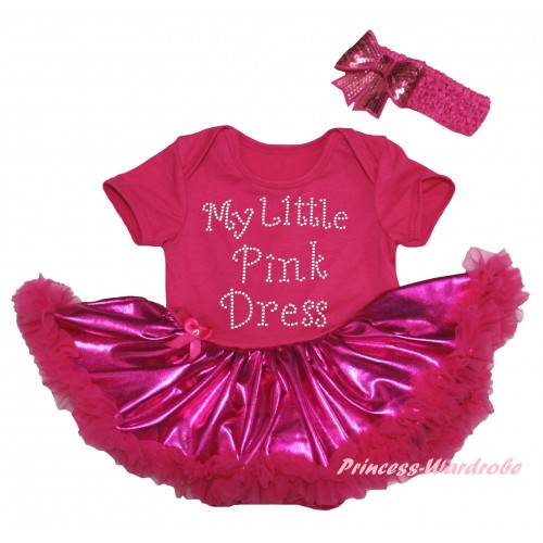 Hot Pink Baby Bodysuit Bling Hot Pink Pettiskirt & Sparkle Rhinestone My Little Pink Dress Print JS5970