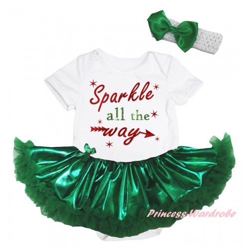 White Baby Bodysuit Bling Kelly Green Pettiskirt & Sparkle All The Way Painting JS5972