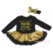 Black Baby Bodysuit Gold Sequins Black Pettiskirt & Sparkle My First New Year 2017 Painting JS6061