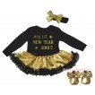 Black Baby Bodysuit Gold Sequins Black Pettiskirt & Sparkle My 1st New Year 2017 Painting & Black Headband Gold Bow & Gold Ribbon Shoes JS6062