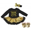 Black Baby Bodysuit Gold Sequins Black Pettiskirt & Sparkle My First New Year 2017 Painting & Black Headband Gold Bow & Gold Ribbon Shoes JS6063