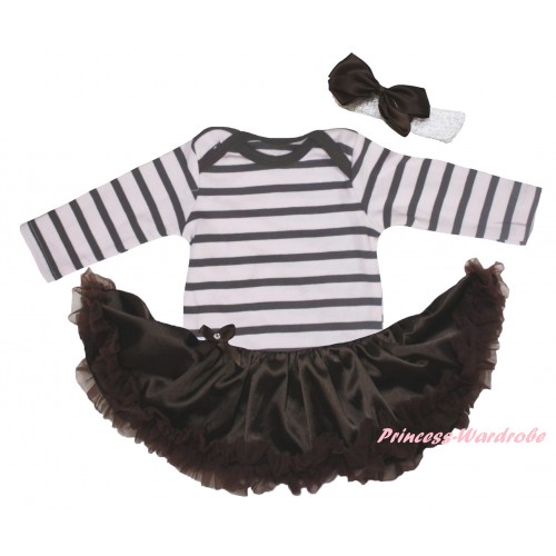 White Black Striped Long Sleeve Baby Bodysuit Brown Pettiskirt JS6087