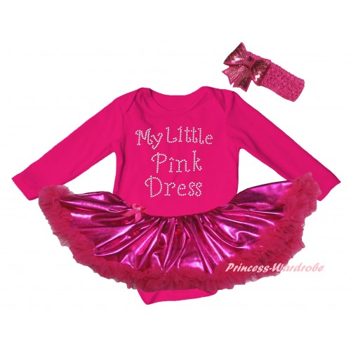 Hot Pink Long Sleeve Baby Bodysuit Bling Hot Pink Pettiskirt & Sparkle Rhinestone My Little Pink Dress Print JS6146