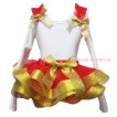 White Pettitop Red Ruffles Gold Bow & Red Gold Trimmed Pettiskirt MG2646