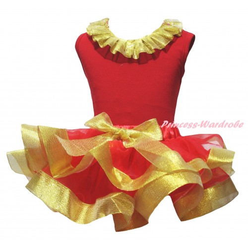 Red Pettitop Gold Lacing & Red Gold Trimmed Pettiskirt MG2652
