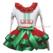 Christmas White Pettitop Red Green Dots Lacing & Sparkle Rhinestone Elf Socks Print & Red Kelly Green Trimmed Pettiskirt MG2696