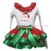 Christmas White Pettitop Red Green Dots Lacing & Santa Claus Print & Red Kelly Green Trimmed Pettiskirt MG2698
