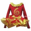 Red Pettitop Gold Lacing & 6th Birthday Number Painting & Red Gold Trimmed Pettiskirt MG2706