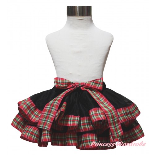 Black Red Green Checked Trimmed Newborn Baby Pettiskirt & Bow N322