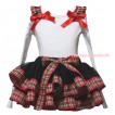 White Baby Pettitop Red Green Checked Ruffles Red Bow & Black Red Green Checked Trimmed Newborn Pettiskirt NG2264