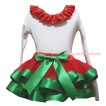 White Baby Pettitop Red Green Dots Lacing & Red Kelly Green Trimmed Newborn Pettiskirt NG2267