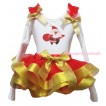 Christmas White Baby Pettitop Red Ruffles Gold Bow & Santa Claus Print & Red Gold Trimmed Newborn Pettiskirt NG2273