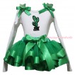 Cinco De Mayo White Baby Pettitop Kelly Green Ruffles Bow & Sparkle Sequins Cactus Print & Kelly Green Trimmed Newborn Pettiskirt NG2283