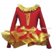 Red Baby Pettitop Gold Lacing & 1st Birthday Number Painting & Red Gold Trimmed Newborn Pettiskirt NG2311