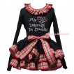 Black Baby Pettitop Red Green Checked Lacing & Sparkle Rhinestone My Love Belong To Daddy Print & Black Red Green Checked Trimmed Newborn Pettiskirt NG2321