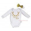 Christmas White Baby Jumpsuit & Sparkle Hello Deer Painting & White Headband Gold Bow TH792