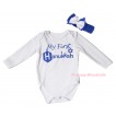 White Baby Jumpsuit & My First Hanukkah Painting & Blue Headband White Bow TH793