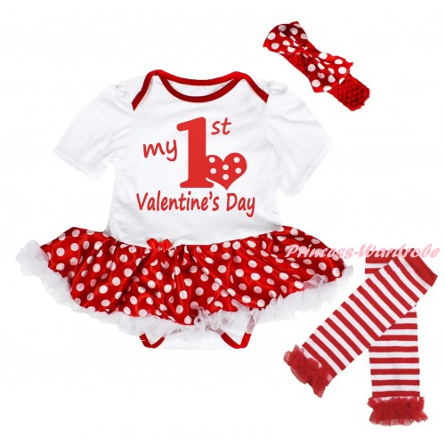 Valentine's Day White Baby Bodysuit Minnie Dots White Pettiskirt & Red My 1st Valentine's Day Painting & Warmers Leggings JS6292