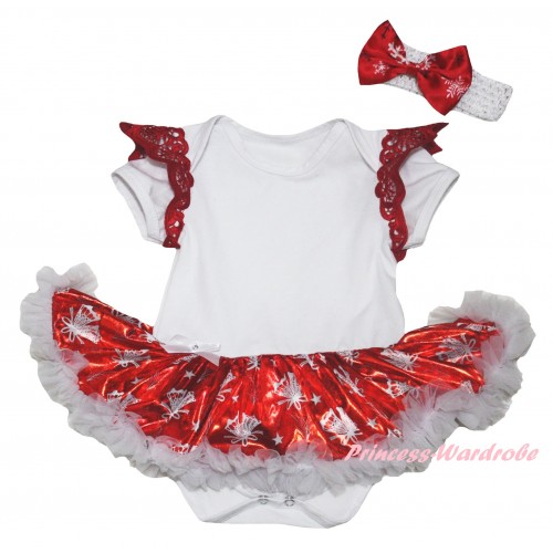 Red Ruffles White Baby Jumpsuit Bling Red White Christmas Bell Pettiskirt JS6332