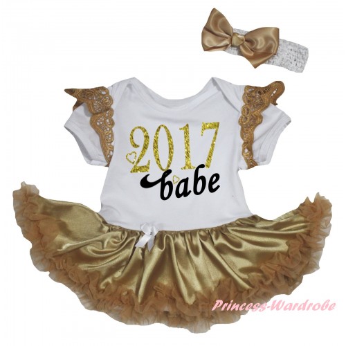 Goldenrod Ruffles White Baby Jumpsuit Goldenrod Pettiskirt & Sparkle Gold Black 2017 Babe Painting JS6342