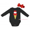 Black Baby Jumpsuit & Red White Heart Ice Cream Print & Red Headband Bow TH803