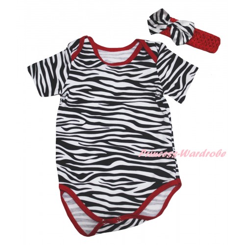 Red Zebra Baby Jumpsuit & Red Headband Zebra Bow TH831