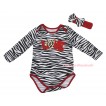 Red Zebra Baby Jumpsuit & Sparkle Red LOVE Leopard Heart Print & Red Headband Zebra Bow TH835