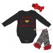 Valentine's Day Black Baby Jumpsuit & Sparkle My First Valentine's Day Painting & Red Headband Bow & Red Ruffles Black Leopard Leg Warmer Set TH840