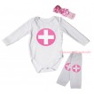 White Baby Jumpsuit & Light Pink Nurse Print & Light Pink Headband Light Pink White Dots Bow & White Light Pink Nurse Print Leg Warmer Set TH842