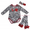 Red Zebra Baby Jumpsuit & Sparkle Red LOVE Zebra Heart Print & Red Headband Zebra Bow & Red Ruffles Zebra Leg Warmer Set TH849