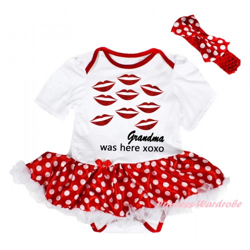 Valentine's Day White Baby Bodysuit Minnie Dots White Pettiskirt & Sparkle Red Kisses Black Grandma Was Here Xoxo Painting JS6420