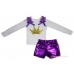 Mardi Gras White Tank Top Dark Purple Ruffles & Bows & Sparkle Mardi Gras Princess Crown Painting & Bling Purple Shiny Girls Pantie Set MG2902