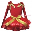Red Baby Pettitop Red Ruffles Gold Bows & Gold Red Light Pink Heart Trimmed Newborn Pettiskirt NG2388