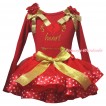 Valentine's Day Red Baby Pettitop Red Ruffles Gold Bows & Sparkle Gold Red Heart Breaker Painting & Gold Red Light Pink Heart Trimmed Newborn Pettiskirt NG2391