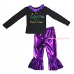 Mardi Gras Personalize Custom Black Tank Top Dark Purple Lacing & Sparkle Happy Mardi Gras! Clown Mask Painting & Purple Shiny Pants Set P083