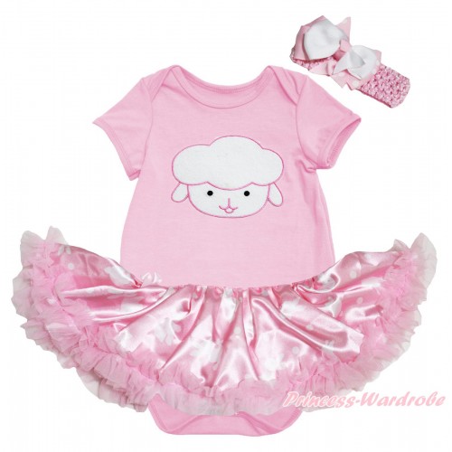 Easter Light Pink Baby Bodysuit Light Pink Pettiskirt & Sheep Print JS5282