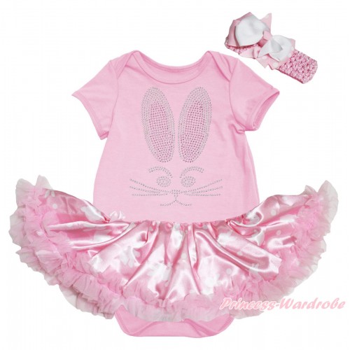 Easter Light Pink Baby Bodysuit Light Pink Pettiskirt & Sparkle Crystal Bling Rhinestone Bunny Rabbit Print JS5284