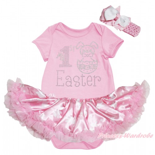 Easter Light Pink Baby Bodysuit Light Pink Pettiskirt & Sparkle Rhinestone My 1st Easter Print JS5285