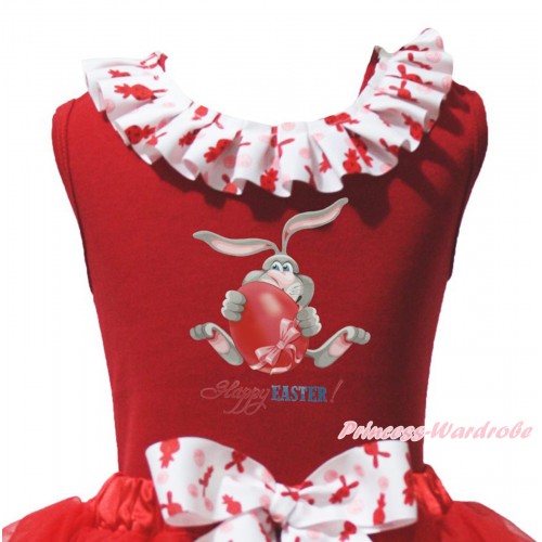 Easter Red Tank Top White Red Rabbit Lacing & Grey Rabbit Painting TB1434