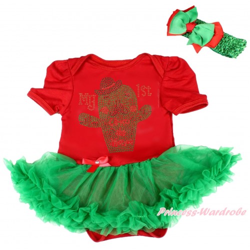 Red Baby Bodysuit Kelly Green Pettiskirt & Sparkle Rhinestone My 1st Cinco De Mayo Cactus Print JS5035