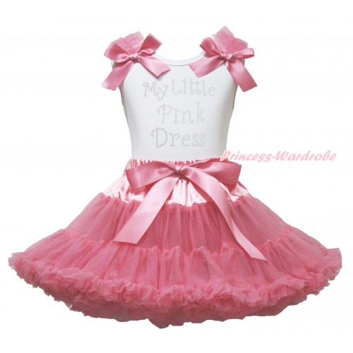 White Tank Top Dusty Pink Ruffles Bows & Sparkle Rhinestone My Little Pink Dress Print & Dusty Pink Bow Pettiskirt MG2198