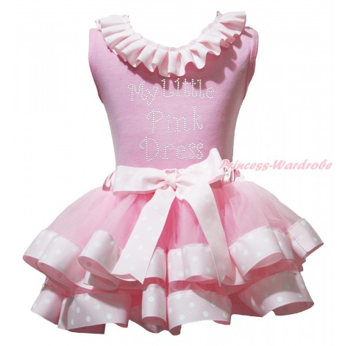 Light Pink Baby Pettitop Pink White Dots Lacing & Rhinestone My Little Pink Dress Print & Light Pink White Dots Trimmed Baby Pettiskirt NG1968